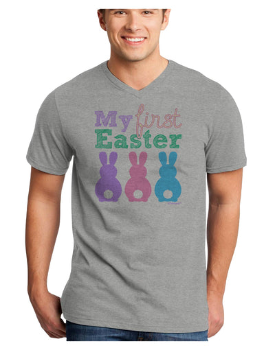 My First Easter - Three Bunnies Adult V-Neck T-shirt by TooLoud-Mens V-Neck T-Shirt-TooLoud-HeatherGray-Small-Davson Sales