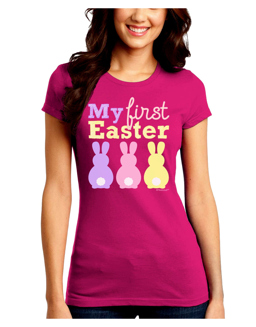 My First Easter - Three Bunnies Juniors Crew Dark T-Shirt by TooLoud-T-Shirts Juniors Tops-TooLoud-Black-Juniors Fitted Small-Davson Sales