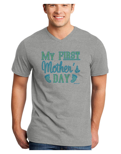 My First Mother's Day - Baby Feet - Blue Adult V-Neck T-shirt by TooLoud-Mens V-Neck T-Shirt-TooLoud-HeatherGray-Small-Davson Sales