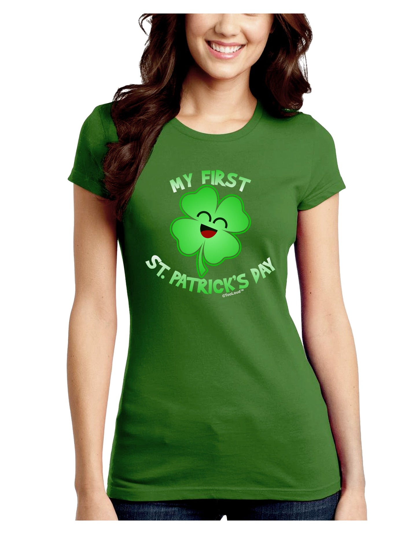 My First St. Patrick's Day Juniors Petite Crew Dark T-Shirt-T-Shirts Juniors Tops-TooLoud-Kiwi-Green-Juniors Fitted Small-Davson Sales