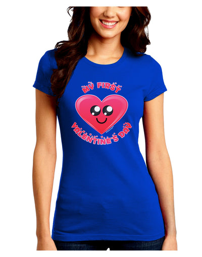 My First Valentine's Day Juniors Petite Crew Dark T-Shirt-T-Shirts Juniors Tops-TooLoud-Royal-Blue-Juniors Fitted Small-Davson Sales