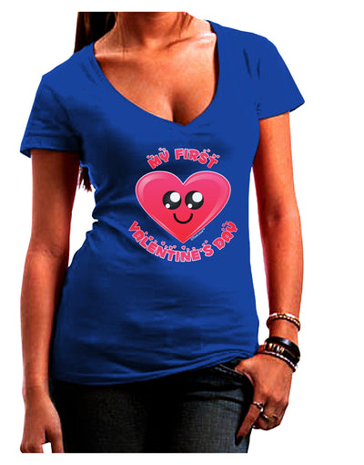 My First Valentine's Day Womens V-Neck Dark T-Shirt-Womens V-Neck T-Shirts-TooLoud-Royal-Blue-Juniors Fitted Small-Davson Sales