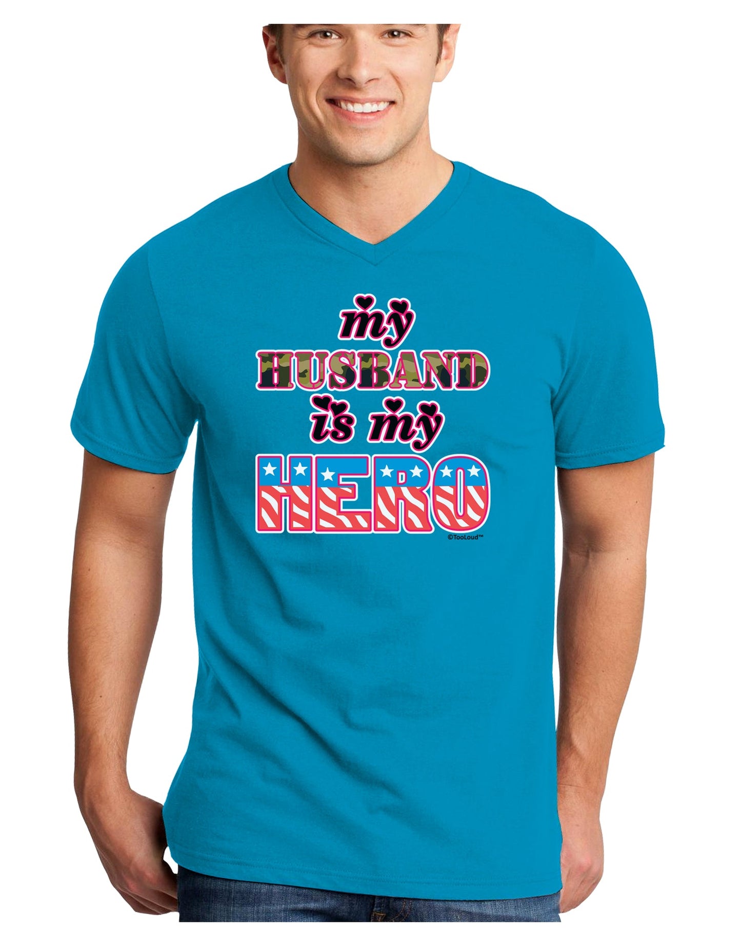 My Husband is My Hero - Armed Forces Adult Dark V-Neck T-Shirt by TooLoud-Mens V-Neck T-Shirt-TooLoud-Turquoise-Small-Davson Sales