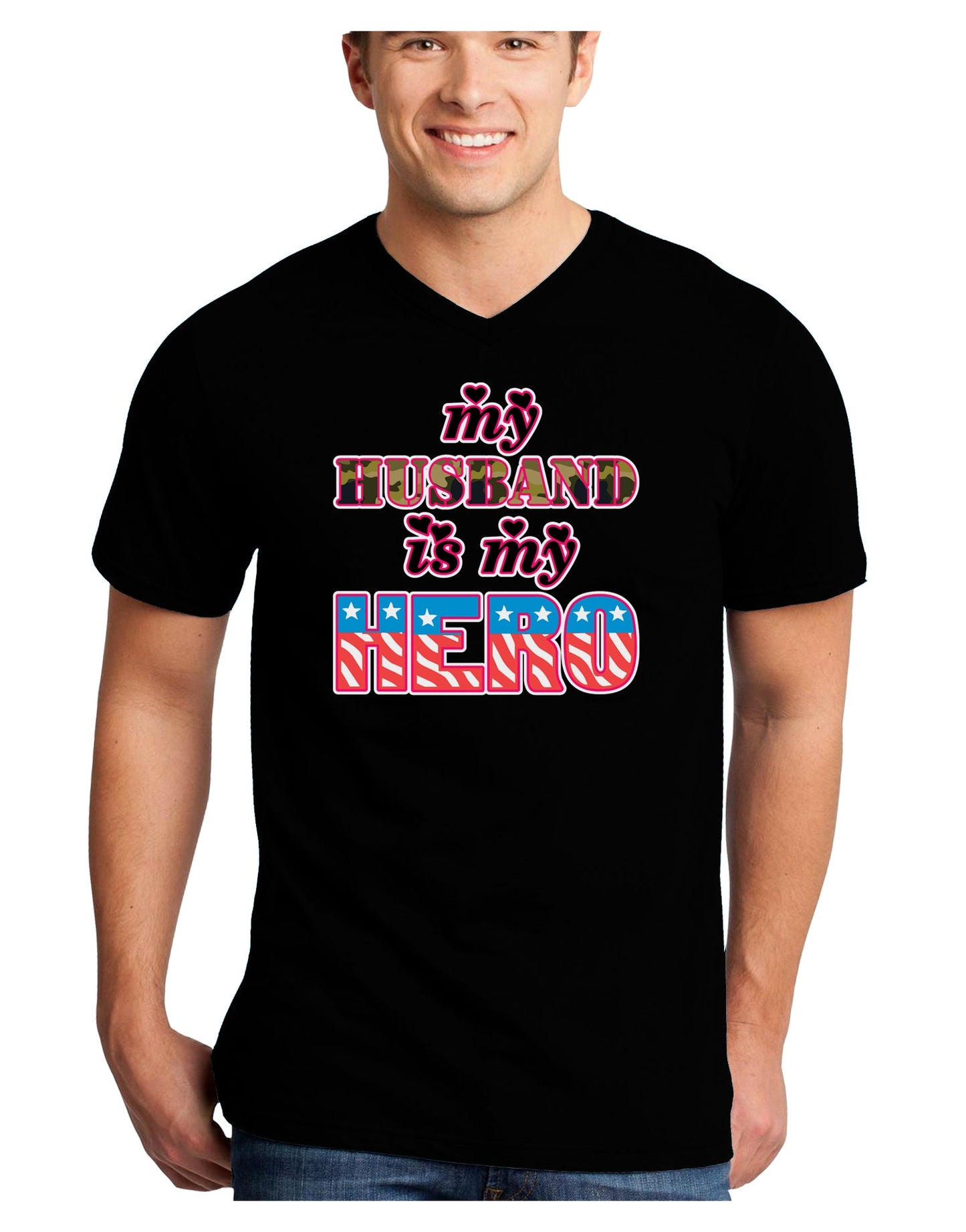 My Husband is My Hero - Armed Forces Adult Dark V-Neck T-Shirt by TooLoud-Mens V-Neck T-Shirt-TooLoud-Black-Small-Davson Sales