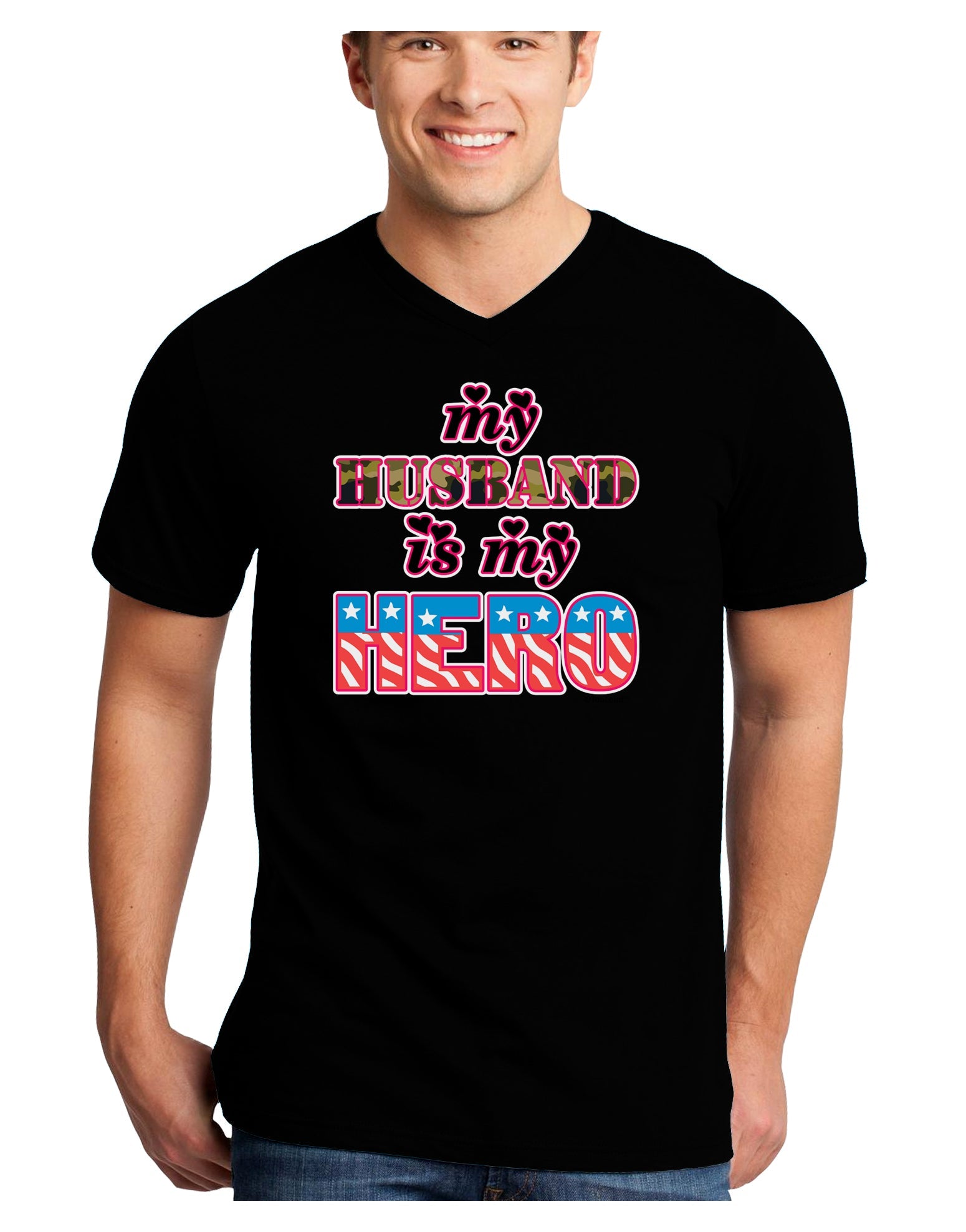 My Husband is My Hero - Armed Forces Adult Dark V-Neck T-Shirt by TooLoud-Mens V-Neck T-Shirt-TooLoud-Black-Small-Davson Sales