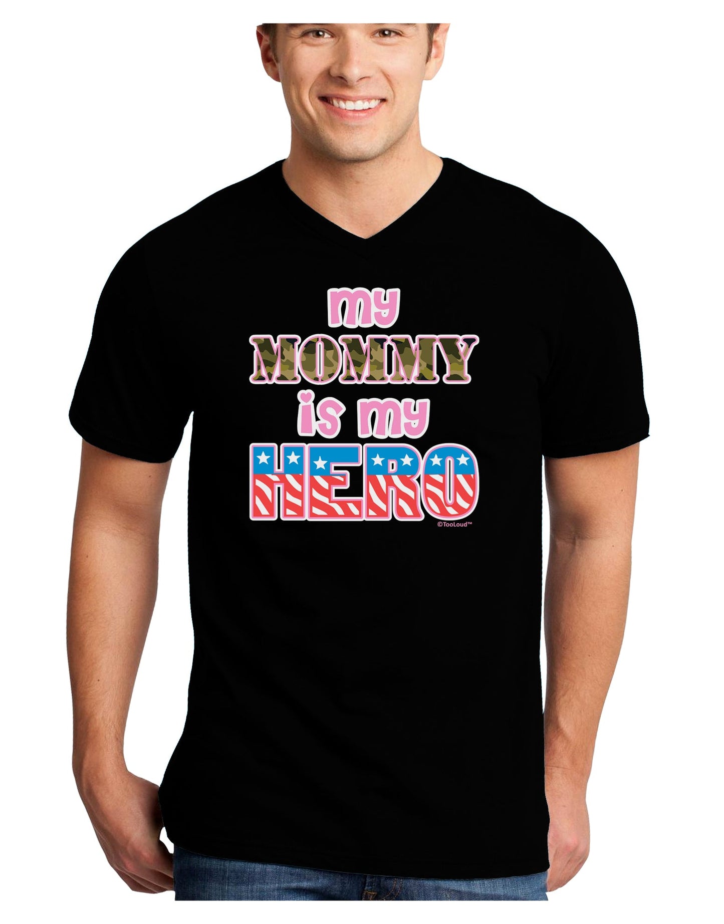 My Mommy is My Hero - Armed Forces - Pink Adult Dark V-Neck T-Shirt by TooLoud-Mens V-Neck T-Shirt-TooLoud-Black-Small-Davson Sales