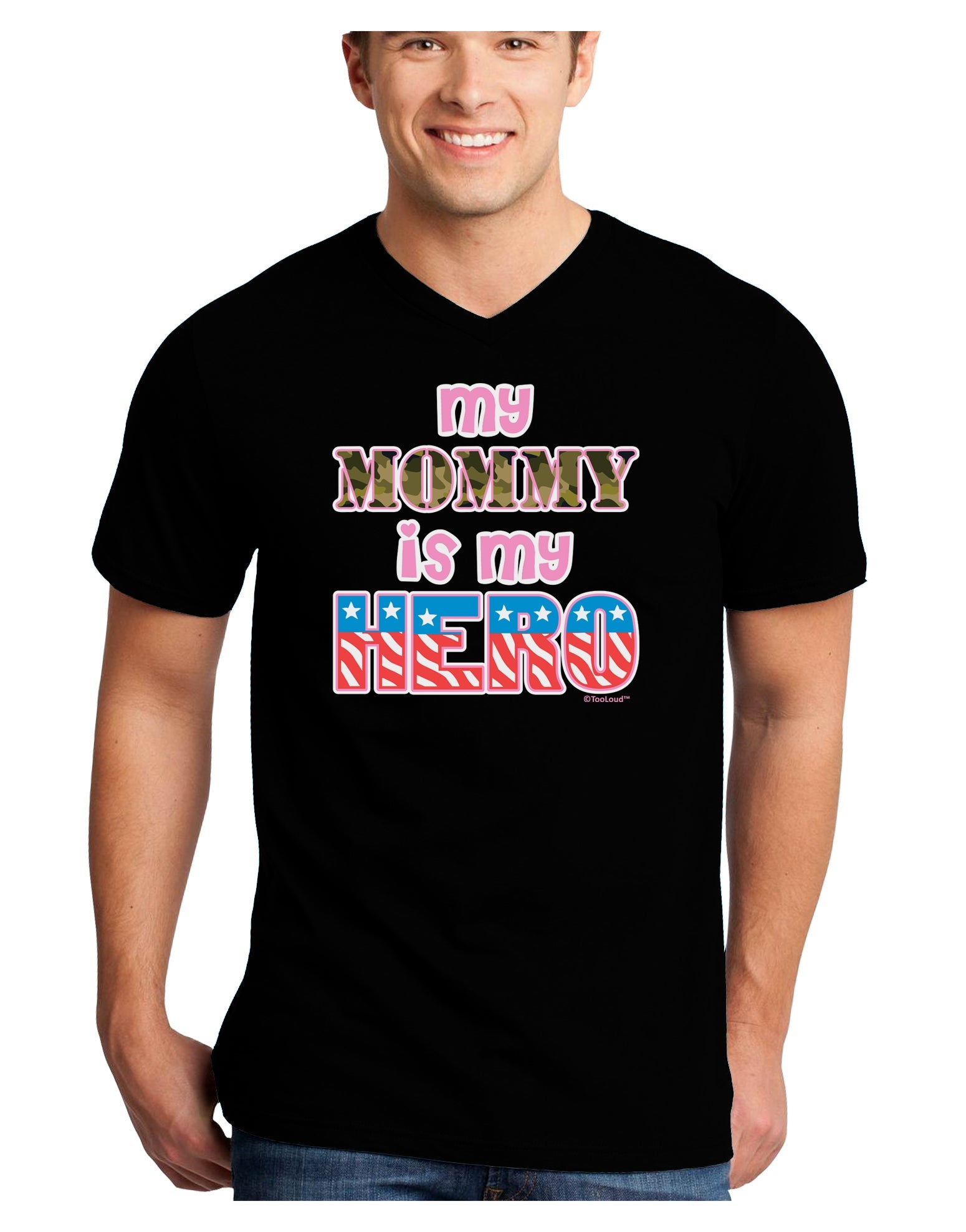My Mommy is My Hero - Armed Forces - Pink Adult Dark V-Neck T-Shirt by TooLoud-Mens V-Neck T-Shirt-TooLoud-Black-Small-Davson Sales