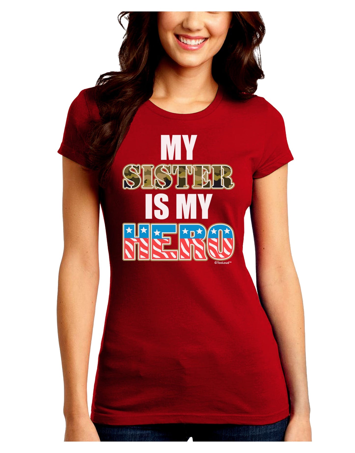 My Sister is My Hero - Armed Forces Juniors Crew Dark T-Shirt by TooLoud-T-Shirts Juniors Tops-TooLoud-Red-Juniors Fitted Small-Davson Sales