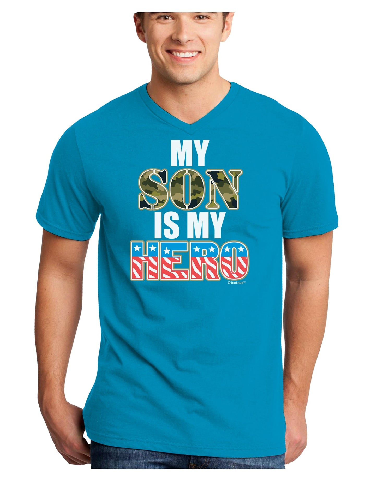 My Son is My Hero - Armed Forces Adult Dark V-Neck T-Shirt by TooLoud-Mens V-Neck T-Shirt-TooLoud-Turquoise-Small-Davson Sales