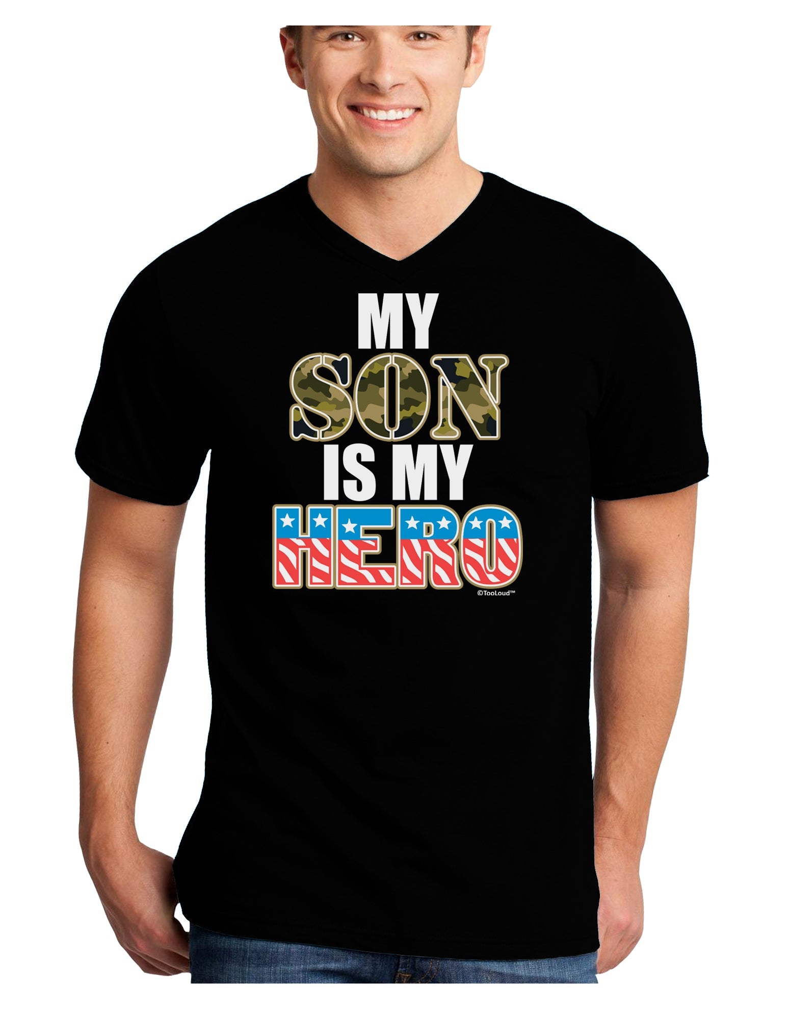 My Son is My Hero - Armed Forces Adult Dark V-Neck T-Shirt by TooLoud-Mens V-Neck T-Shirt-TooLoud-Black-Small-Davson Sales