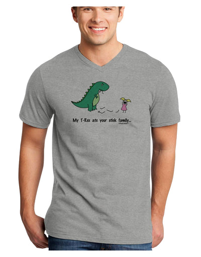 My T-Rex Ate Your Stick Family - Color Adult V-Neck T-shirt by TooLoud-Mens V-Neck T-Shirt-TooLoud-HeatherGray-Small-Davson Sales