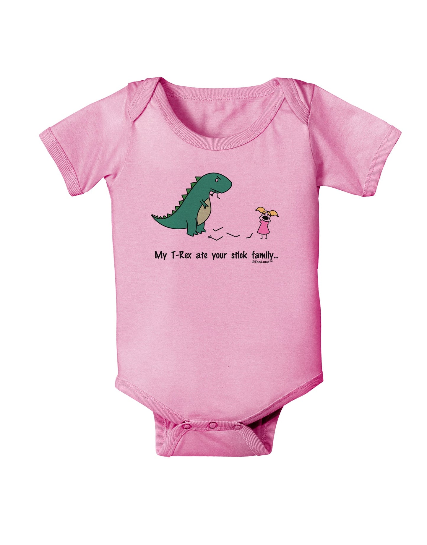 My T-Rex Ate Your Stick Family - Color Baby Romper Bodysuit by TooLoud-Baby Romper-TooLoud-Light-Pink-06-Months-Davson Sales