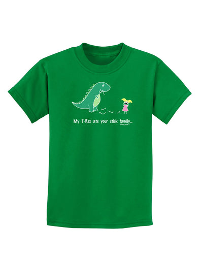 My T-Rex Ate Your Stick Family - Color Childrens Dark T-Shirt by TooLoud-Childrens T-Shirt-TooLoud-Kelly-Green-X-Small-Davson Sales