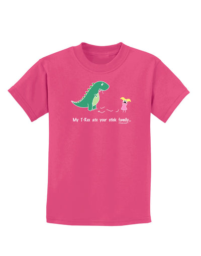 My T-Rex Ate Your Stick Family - Color Childrens Dark T-Shirt by TooLoud-Childrens T-Shirt-TooLoud-Sangria-X-Small-Davson Sales