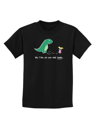 My T-Rex Ate Your Stick Family - Color Childrens Dark T-Shirt by TooLoud-Childrens T-Shirt-TooLoud-Black-X-Small-Davson Sales