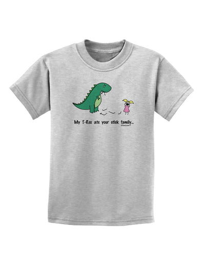 My T-Rex Ate Your Stick Family - Color Childrens T-Shirt by TooLoud-Childrens T-Shirt-TooLoud-AshGray-X-Small-Davson Sales