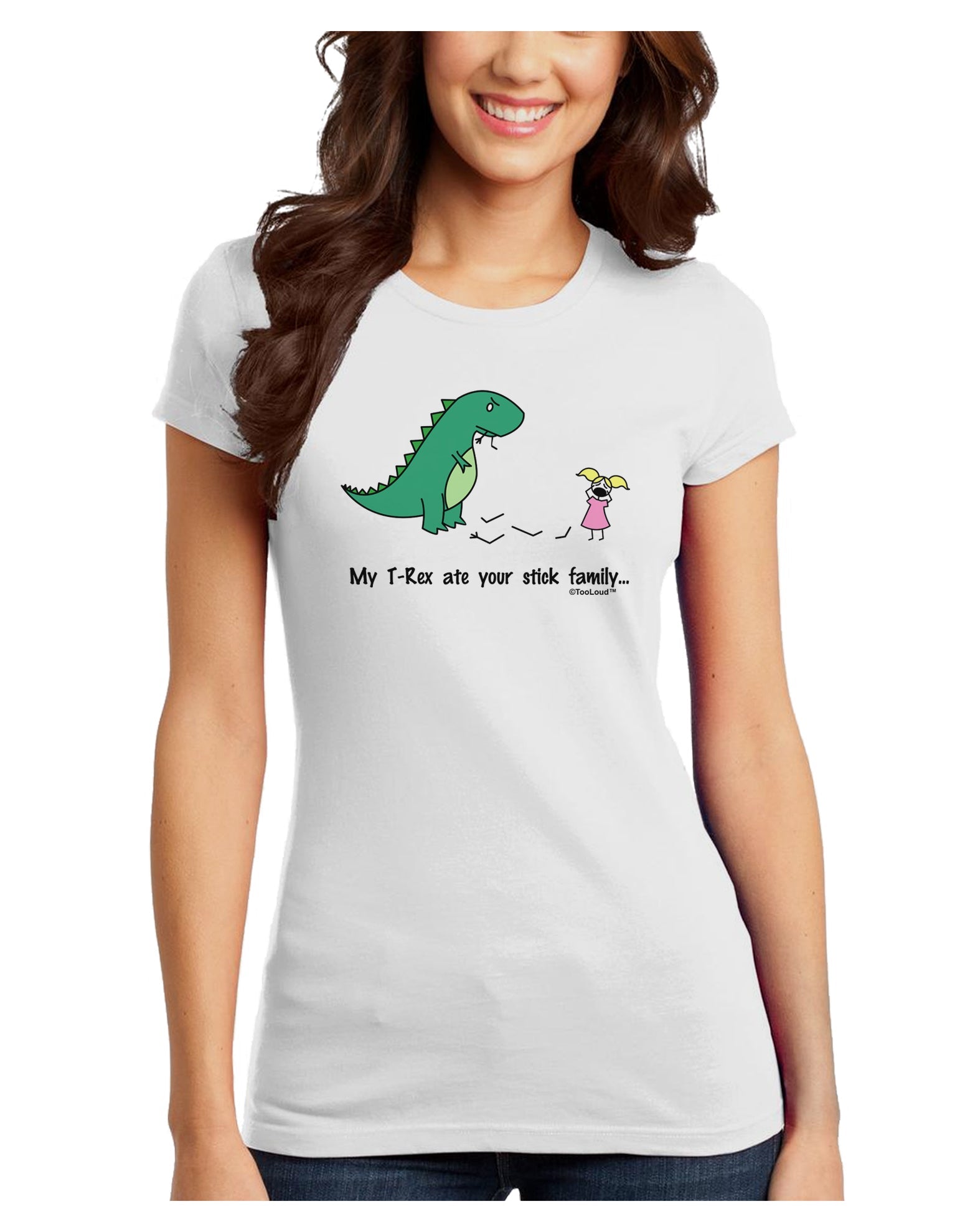 My T-Rex Ate Your Stick Family - Color Juniors T-Shirt by TooLoud-Womens Juniors T-Shirt-TooLoud-White-Juniors Fitted X-Small-Davson Sales