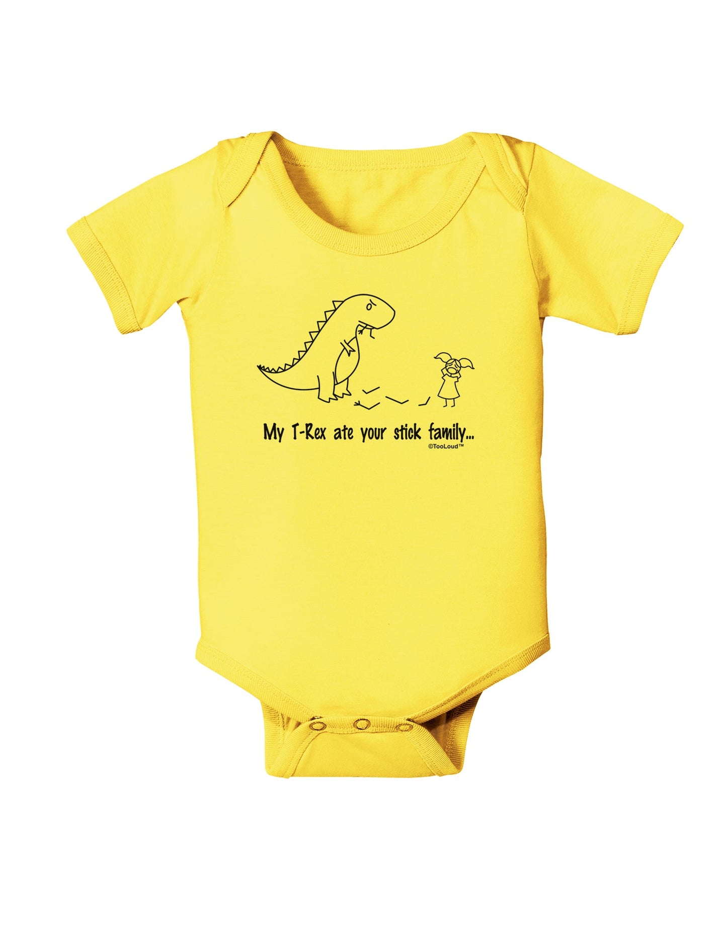 My T-Rex Ate Your Stick Family - Line Baby Romper Bodysuit by TooLoud-Baby Romper-TooLoud-Yellow-06-Months-Davson Sales