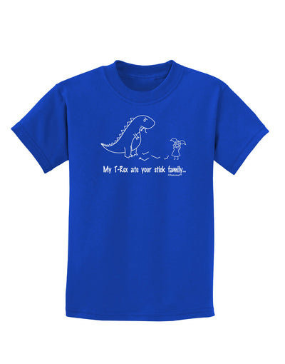 My T-Rex Ate Your Stick Family - Line Childrens Dark T-Shirt by TooLoud-Childrens T-Shirt-TooLoud-Royal-Blue-X-Small-Davson Sales