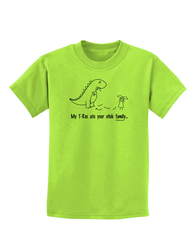 My T-Rex Ate Your Stick Family - Line Childrens T-Shirt by TooLoud-Childrens T-Shirt-TooLoud-Lime-Green-X-Small-Davson Sales