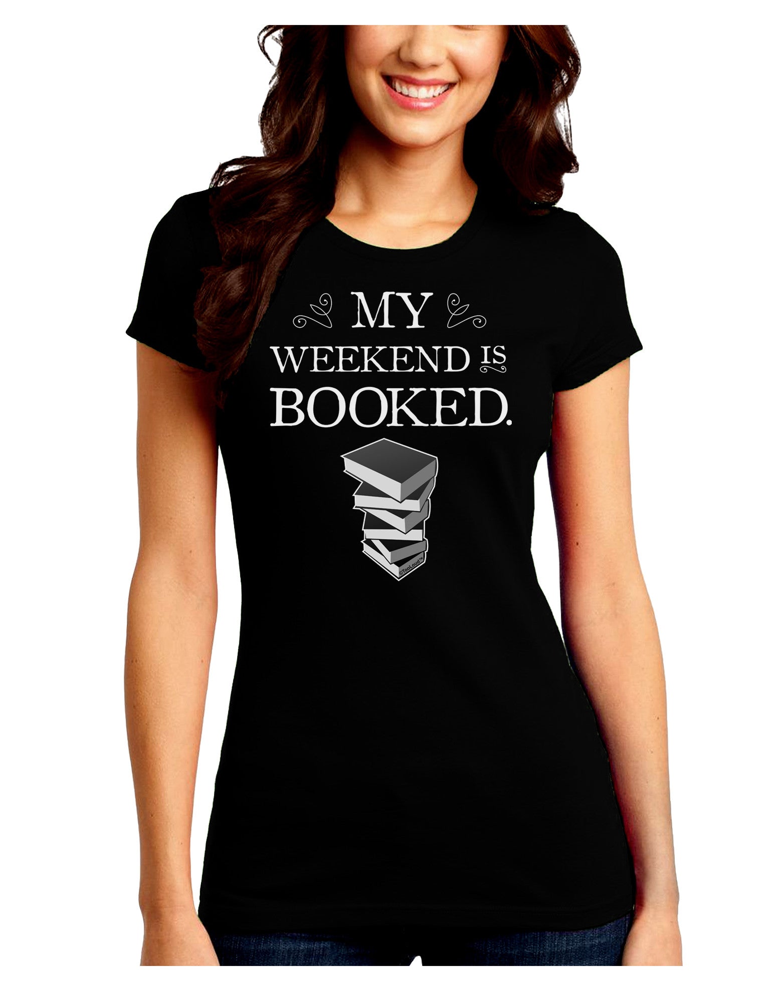 My Weekend Is Booked Juniors Petite Crew Dark T-Shirt-T-Shirts Juniors Tops-TooLoud-Black-Juniors Fitted Small-Davson Sales