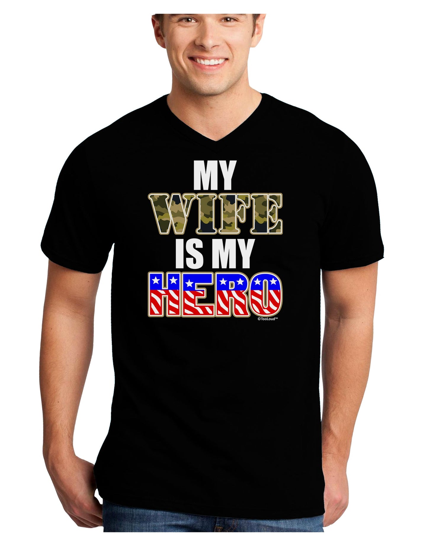My Wife is My Hero - Armed Forces Adult Dark V-Neck T-Shirt by TooLoud-Mens V-Neck T-Shirt-TooLoud-Black-Small-Davson Sales