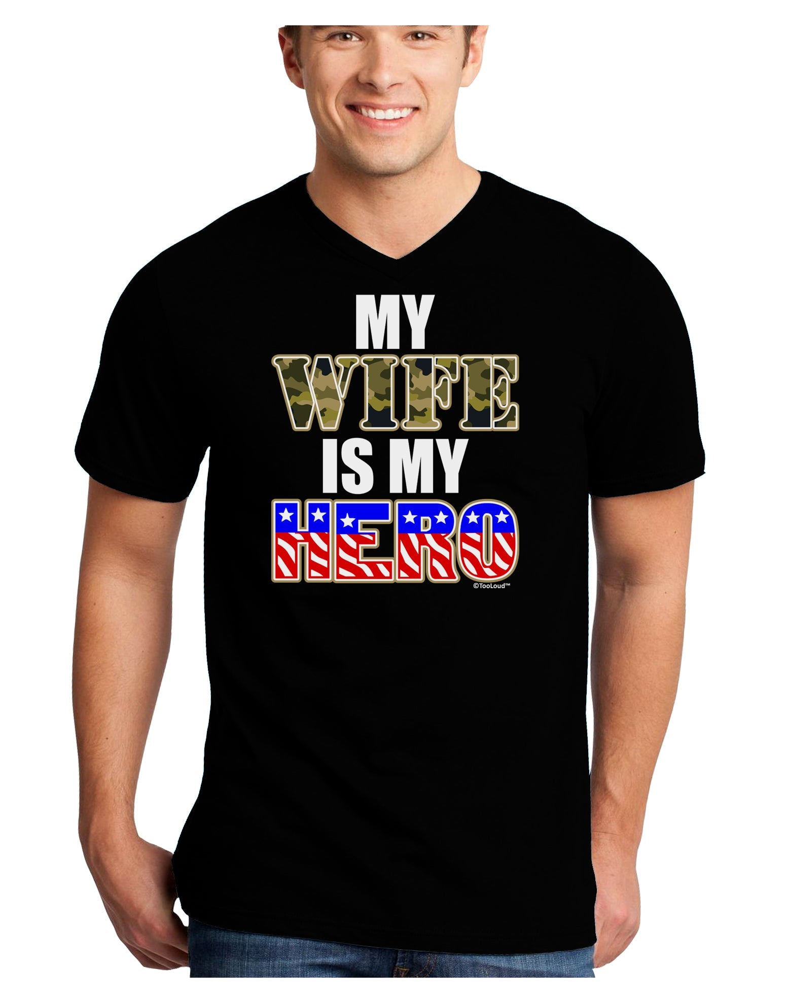 My Wife is My Hero - Armed Forces Adult Dark V-Neck T-Shirt by TooLoud-Mens V-Neck T-Shirt-TooLoud-Black-Small-Davson Sales