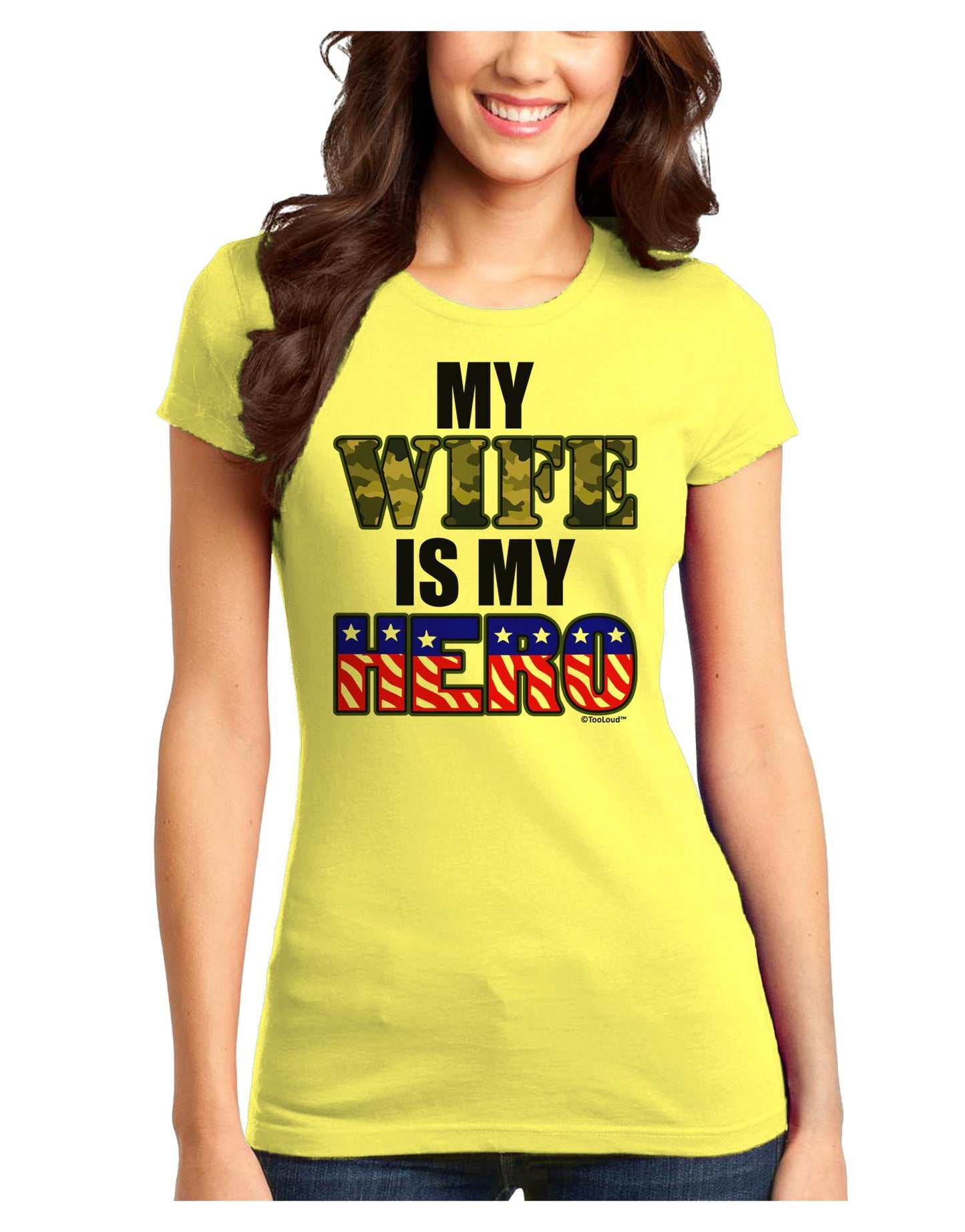 My Wife is My Hero - Armed Forces Juniors T-Shirt by TooLoud-Womens Juniors T-Shirt-TooLoud-Yellow-Juniors Fitted X-Small-Davson Sales