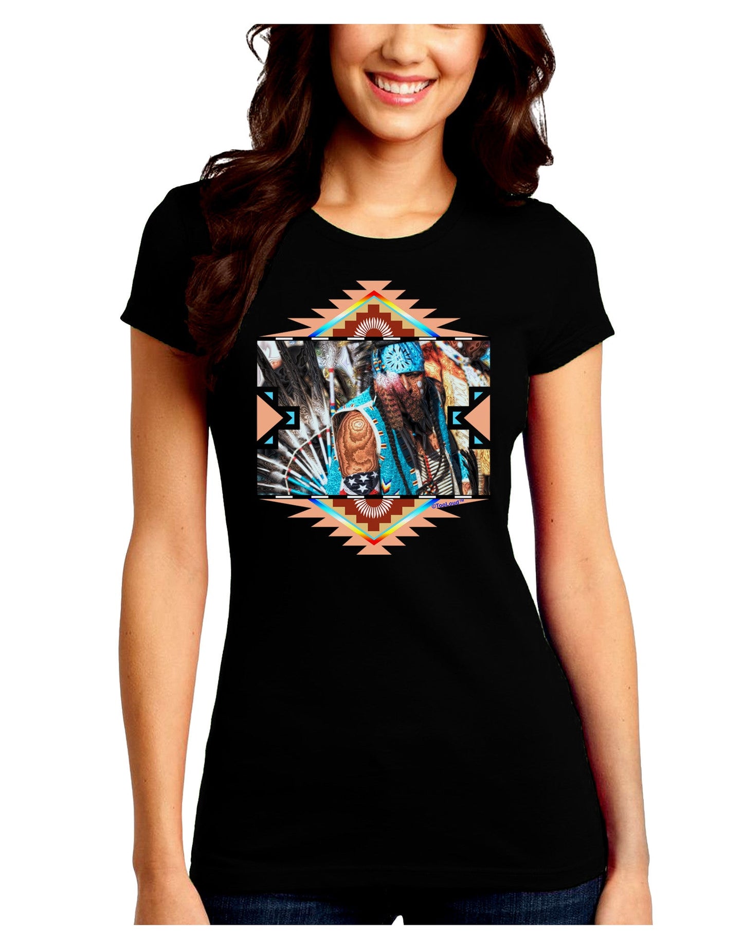 Native American Dancer 2 Juniors Petite Crew Dark T-Shirt-T-Shirts Juniors Tops-TooLoud-Black-Juniors Fitted Small-Davson Sales