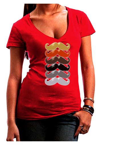 Natural Mustache Rainbow Juniors V-Neck Dark T-Shirt-Womens V-Neck T-Shirts-TooLoud-Red-Juniors Fitted Small-Davson Sales