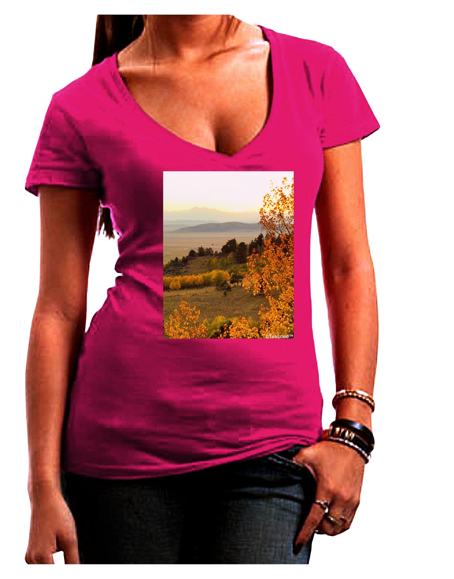 Nature Photography - Gentle Sunrise Womens V-Neck Dark T-Shirt-Womens V-Neck T-Shirts-TooLoud-Hot-Pink-Juniors Fitted Small-Davson Sales