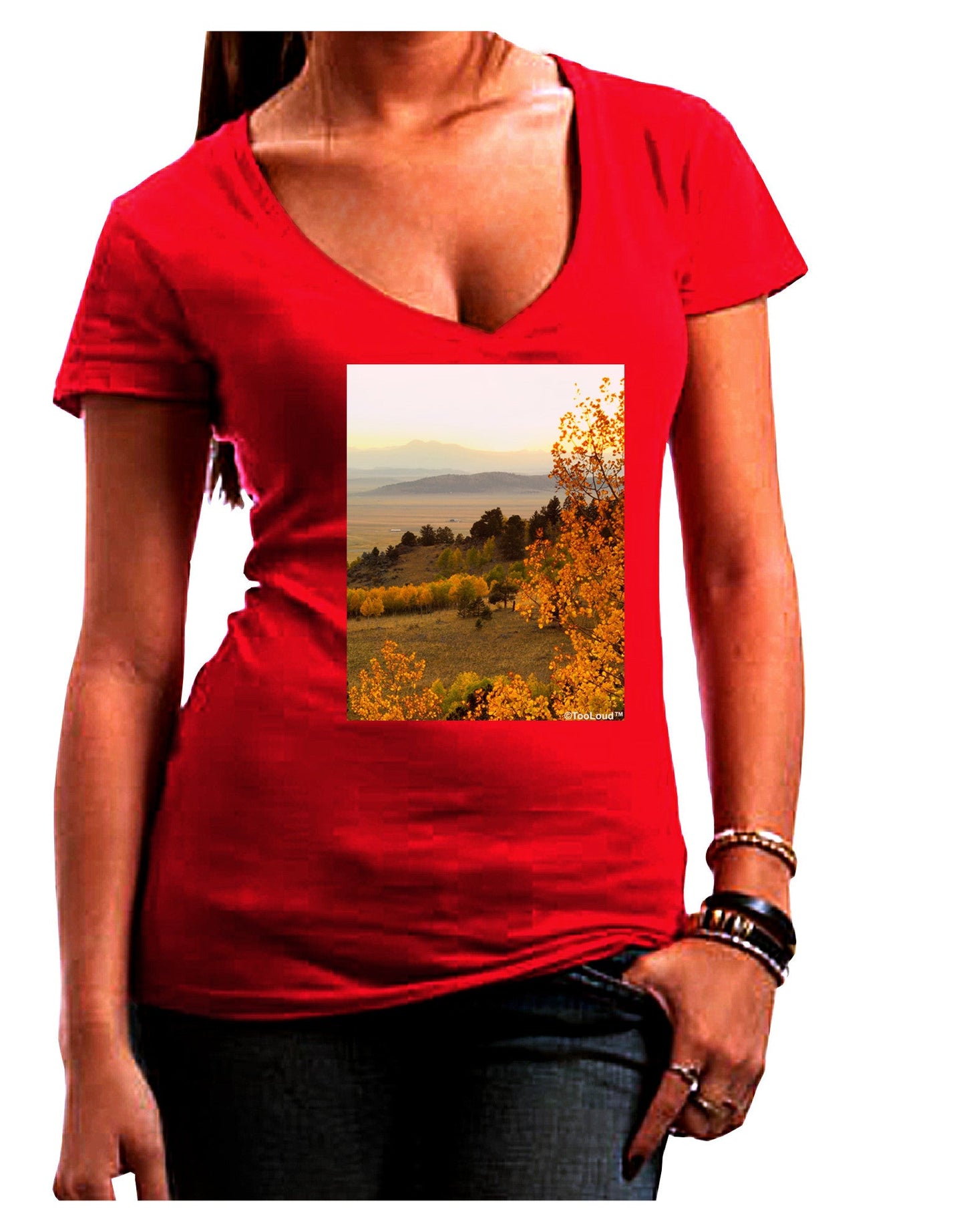 Nature Photography - Gentle Sunrise Womens V-Neck Dark T-Shirt-Womens V-Neck T-Shirts-TooLoud-Red-Juniors Fitted Small-Davson Sales