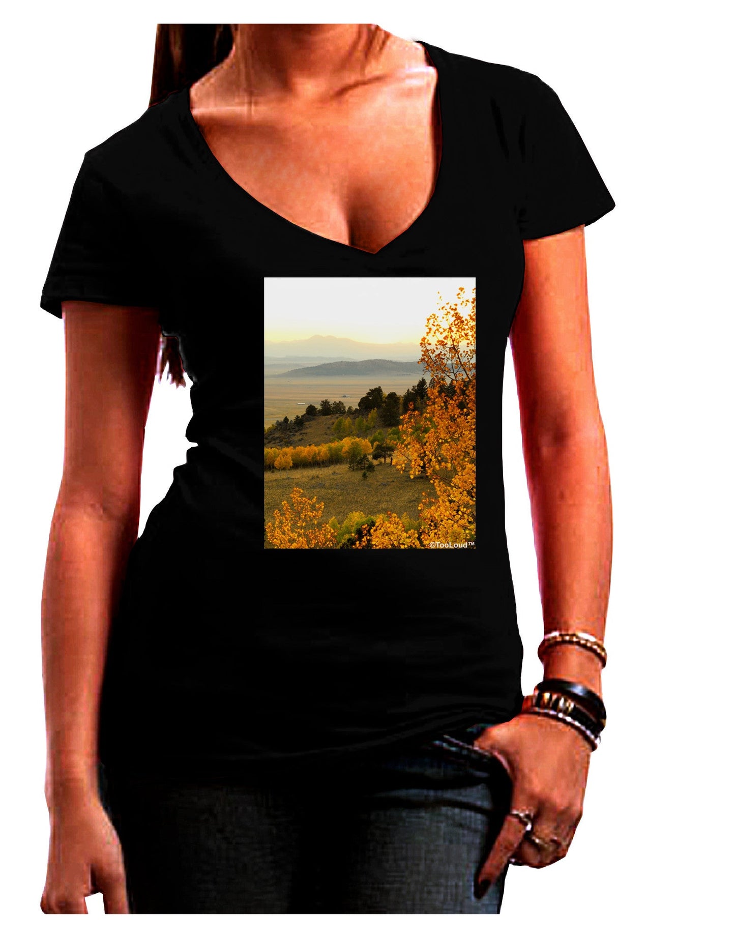 Nature Photography - Gentle Sunrise Womens V-Neck Dark T-Shirt-Womens V-Neck T-Shirts-TooLoud-Black-Juniors Fitted Small-Davson Sales