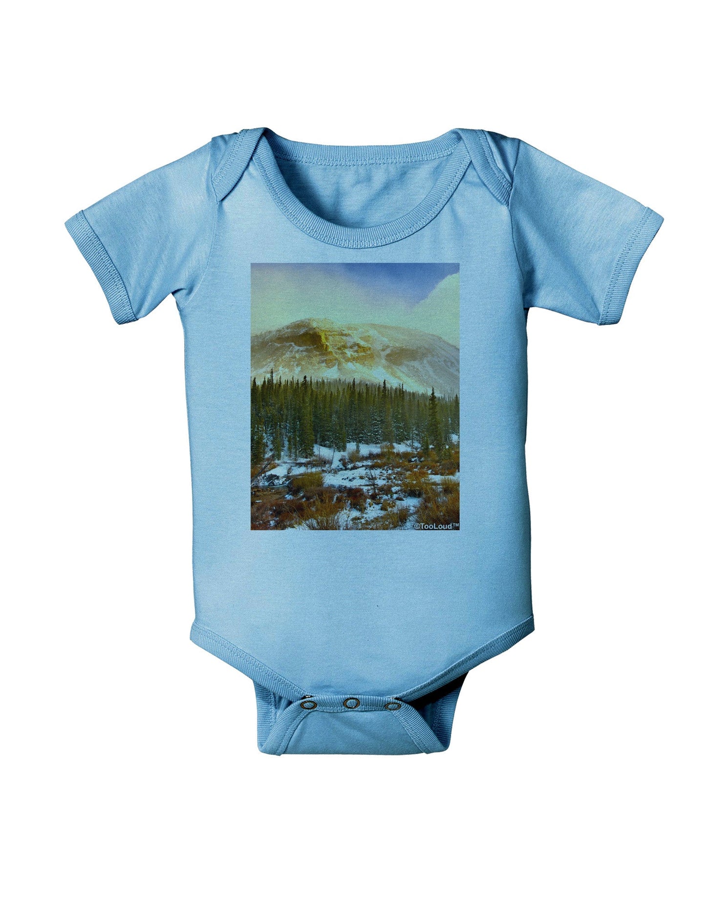 Nature Photography - Mountain Glow Baby Romper Bodysuit by-Baby Romper-TooLoud-LightBlue-06-Months-Davson Sales