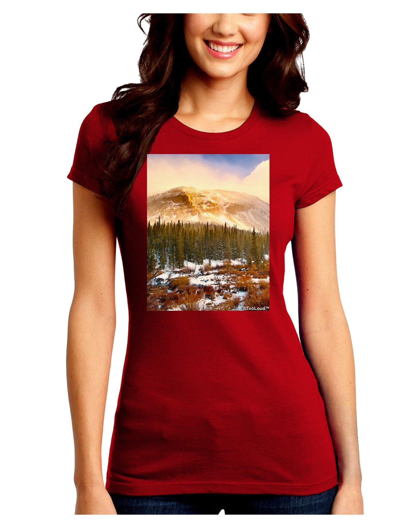 Nature Photography - Mountain Glow Juniors Petite Crew Dark T-Shirt-T-Shirts Juniors Tops-TooLoud-Red-Juniors Fitted Small-Davson Sales