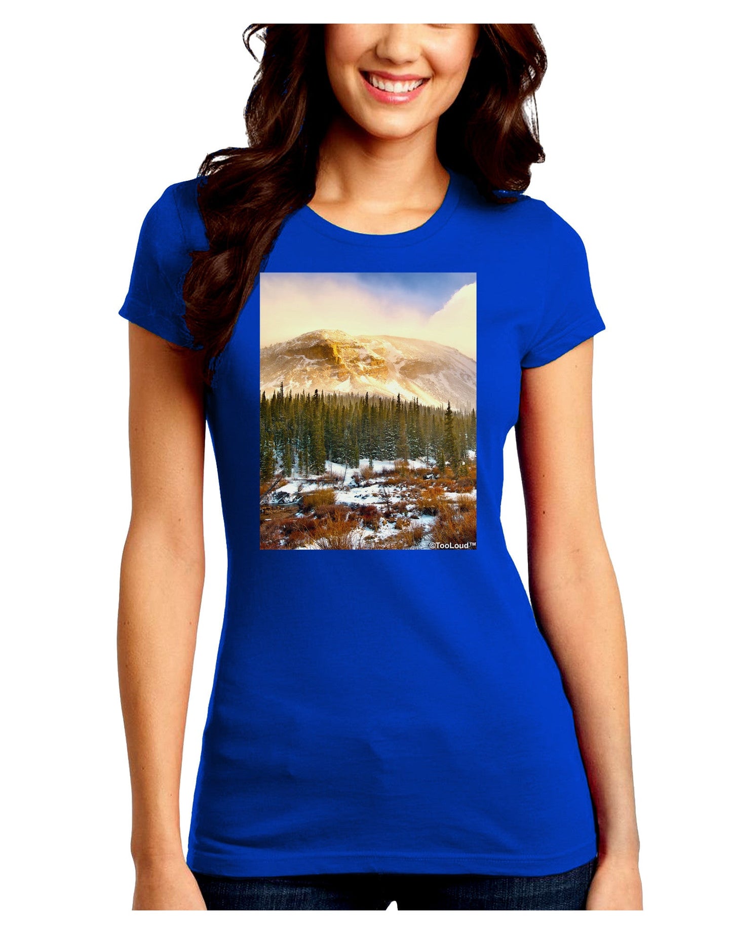 Nature Photography - Mountain Glow Juniors Petite Crew Dark T-Shirt-T-Shirts Juniors Tops-TooLoud-Royal-Blue-Juniors Fitted Small-Davson Sales