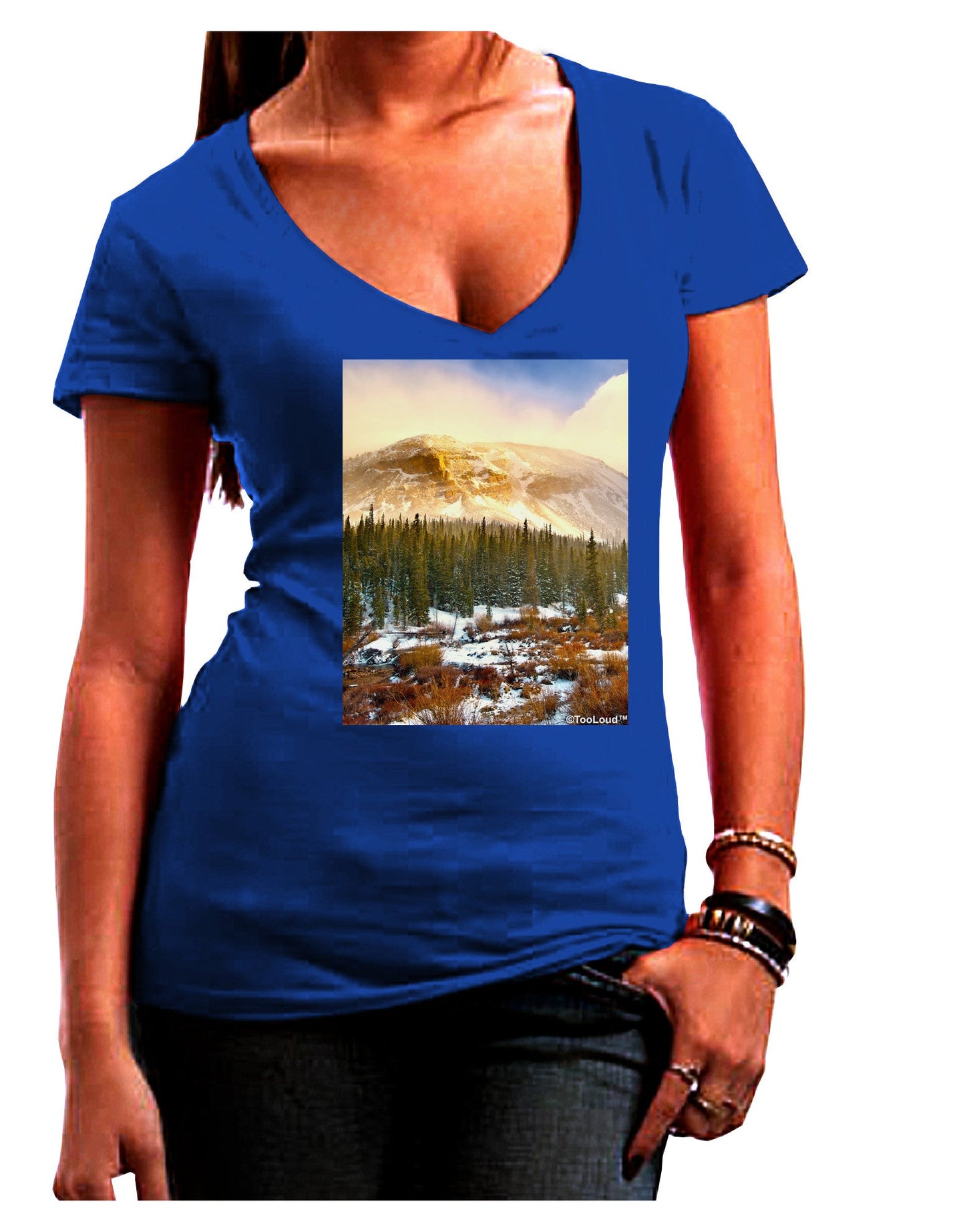 Nature Photography - Mountain Glow Womens V-Neck Dark T-Shirt-Womens V-Neck T-Shirts-TooLoud-Royal-Blue-Juniors Fitted Small-Davson Sales