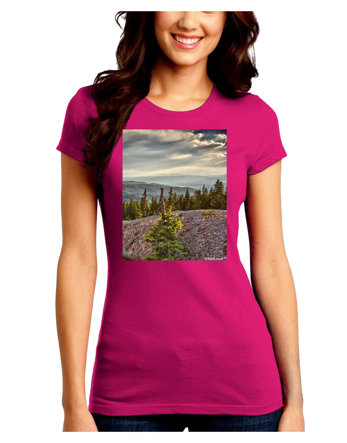 Nature Photography - Pine Kingdom Juniors Petite Crew Dark T-Shirt-T-Shirts Juniors Tops-TooLoud-Hot-Pink-Juniors Fitted Small-Davson Sales