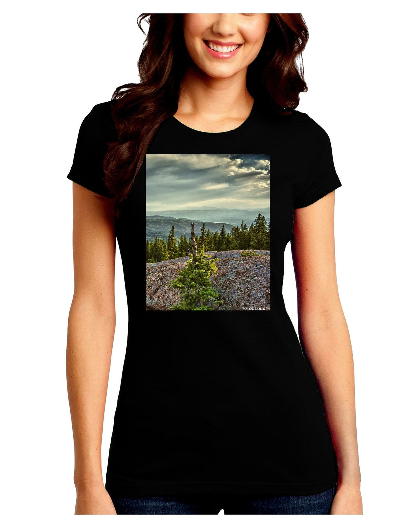 Nature Photography - Pine Kingdom Juniors Petite Crew Dark T-Shirt-T-Shirts Juniors Tops-TooLoud-Black-Juniors Fitted Small-Davson Sales