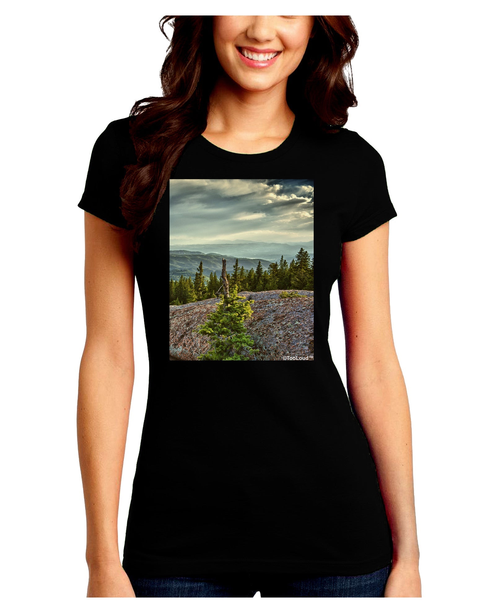 Nature Photography - Pine Kingdom Juniors Petite Crew Dark T-Shirt-T-Shirts Juniors Tops-TooLoud-Black-Juniors Fitted Small-Davson Sales