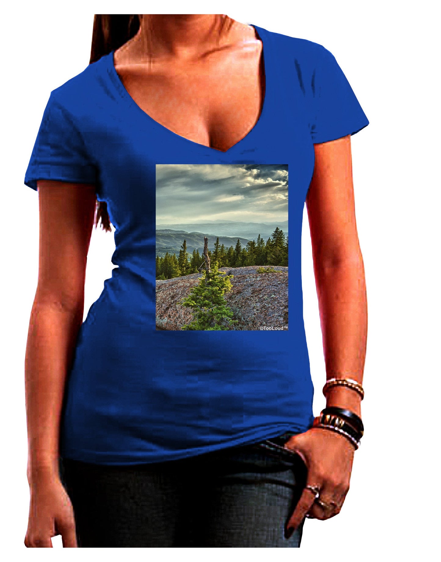 Nature Photography - Pine Kingdom Womens V-Neck Dark T-Shirt-Womens V-Neck T-Shirts-TooLoud-Royal-Blue-Juniors Fitted Small-Davson Sales