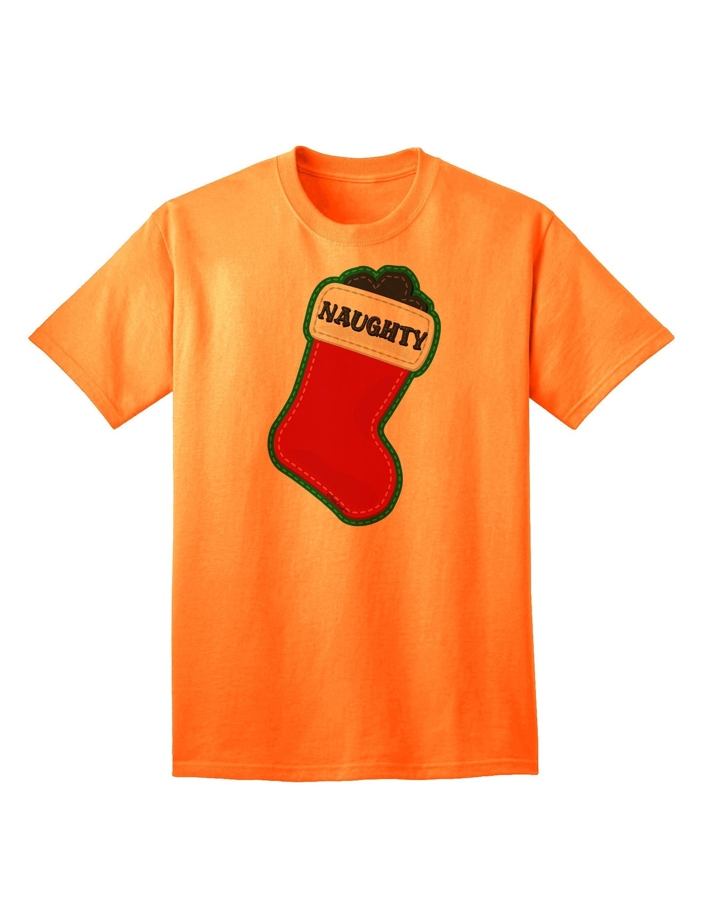 Naughty Coal: Adorable Christmas Stocking Themed Adult T-Shirt for Festive Fun-Mens T-shirts-TooLoud-Neon-Orange-Small-Davson Sales