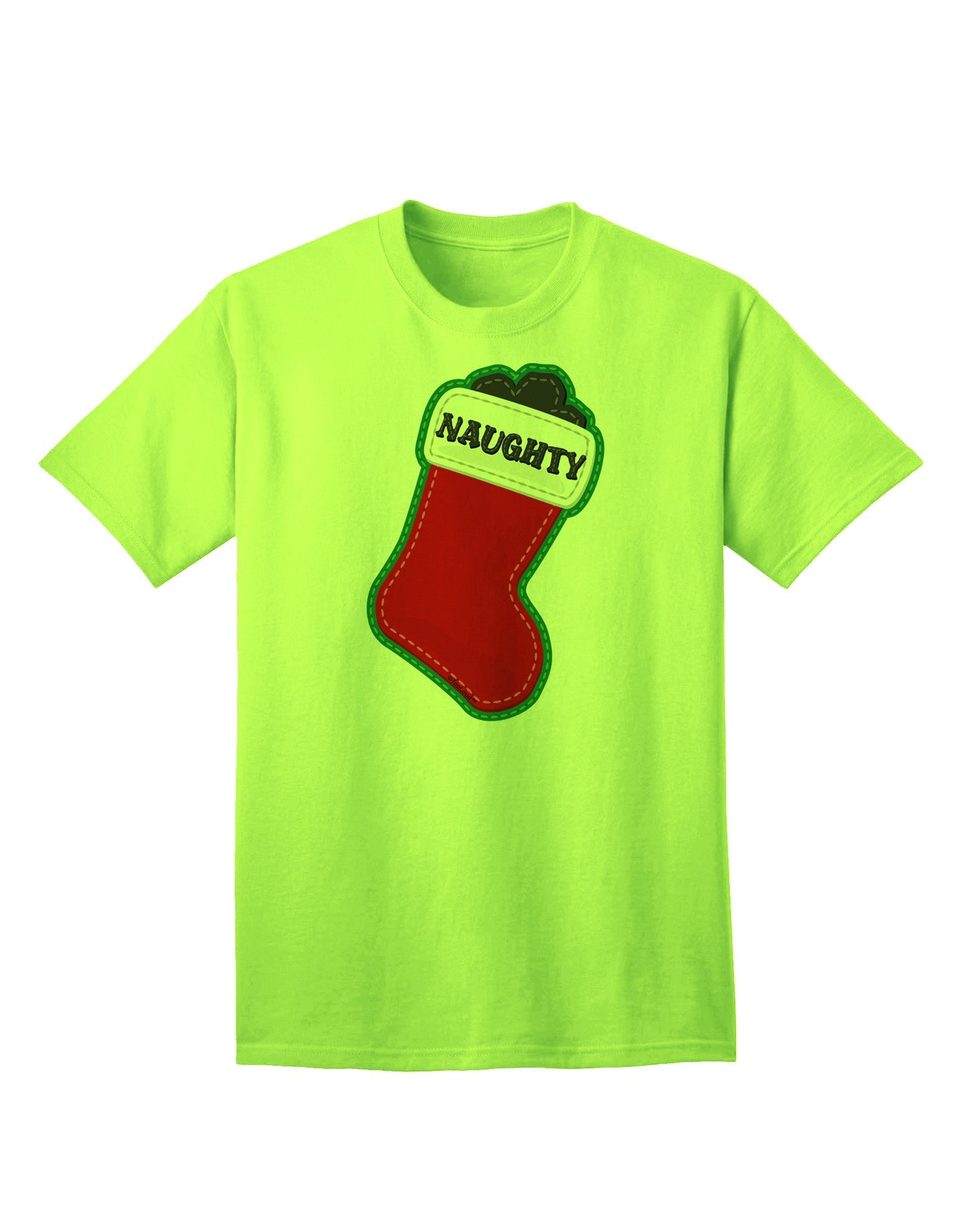 Naughty Coal: Adorable Christmas Stocking Themed Adult T-Shirt for Festive Fun-Mens T-shirts-TooLoud-Neon-Green-Small-Davson Sales