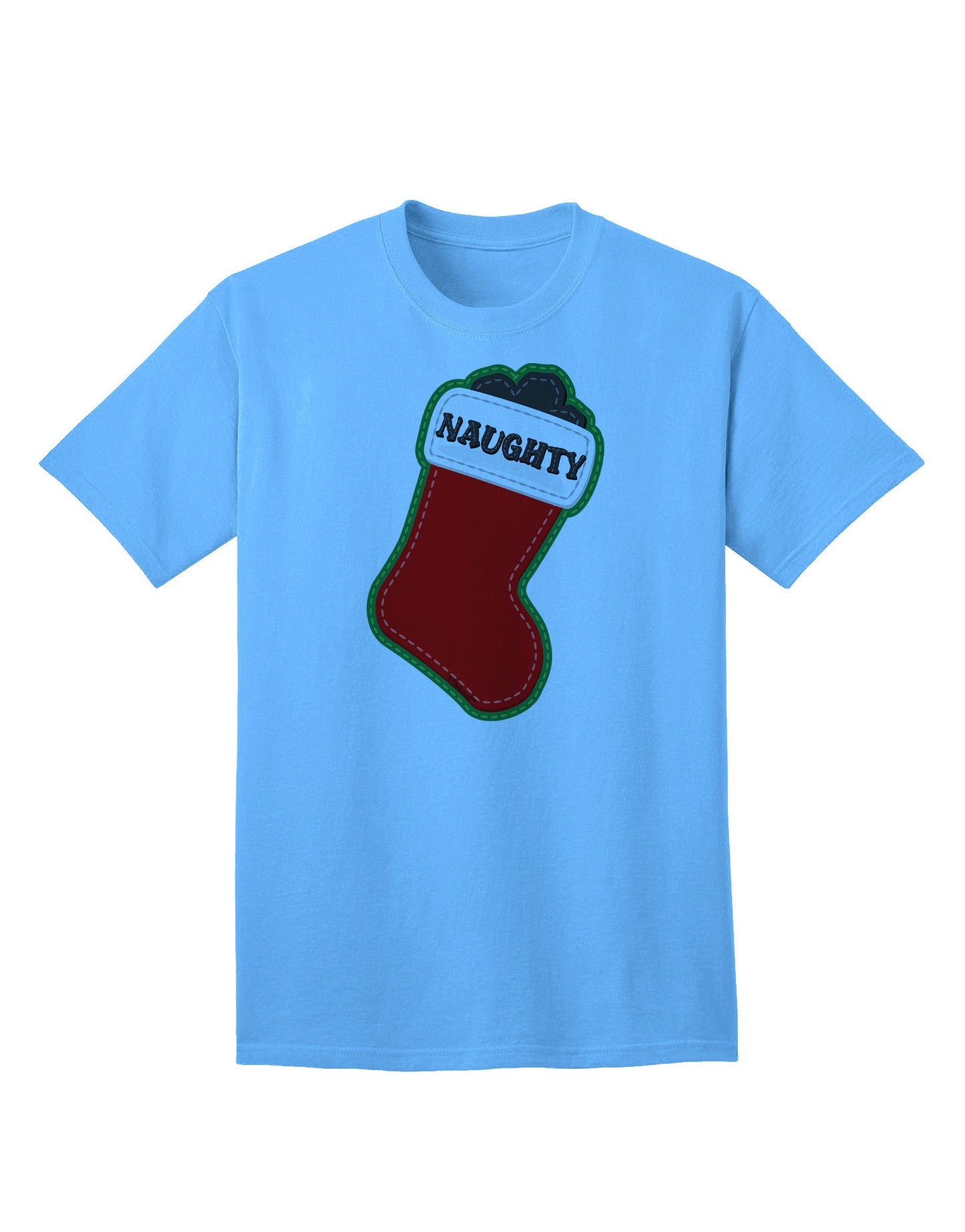 Naughty Coal: Adorable Christmas Stocking Themed Adult T-Shirt for Festive Fun-Mens T-shirts-TooLoud-Aquatic-Blue-Small-Davson Sales