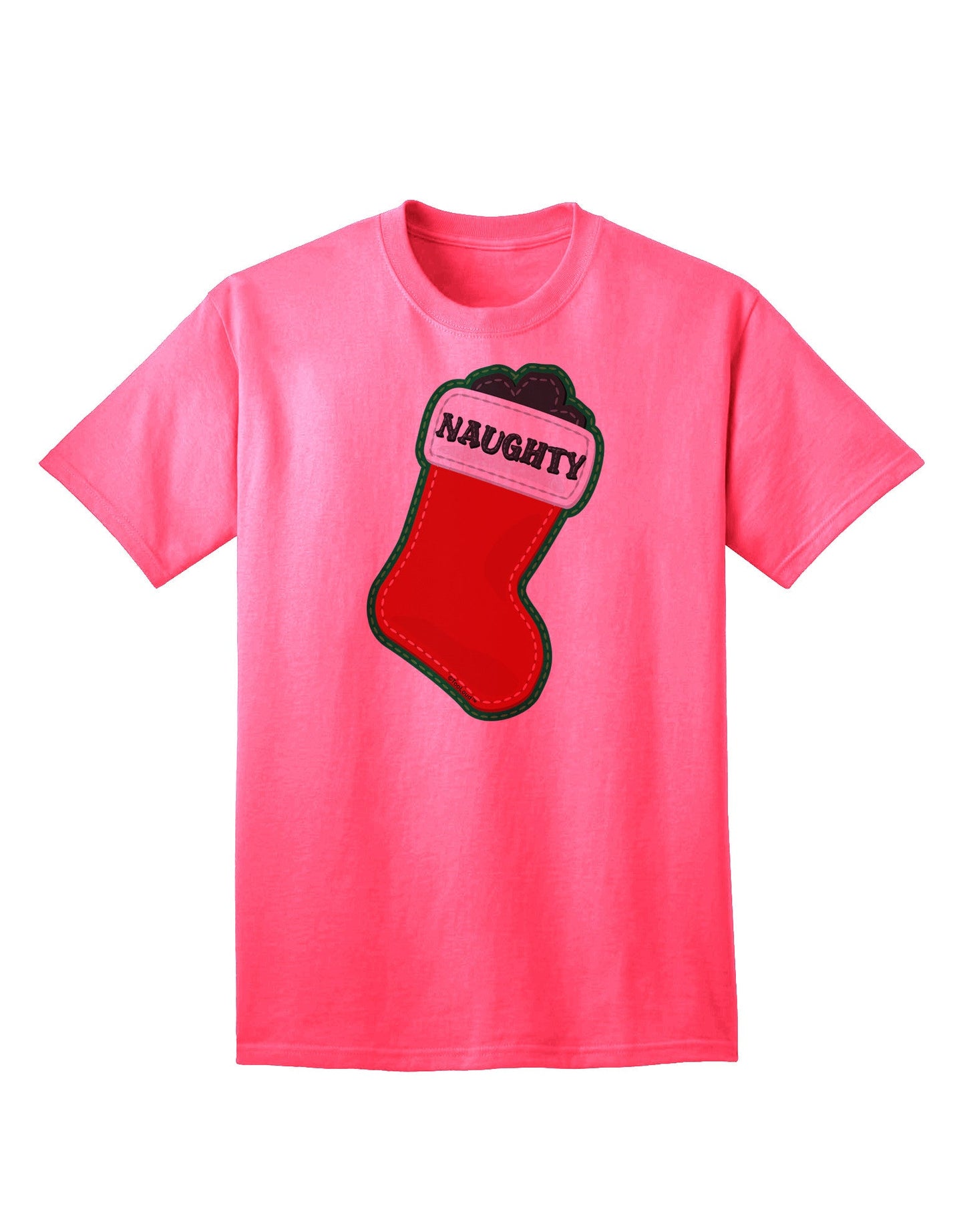 Naughty Coal: Adorable Christmas Stocking Themed Adult T-Shirt for Festive Fun-Mens T-shirts-TooLoud-Neon-Pink-Small-Davson Sales