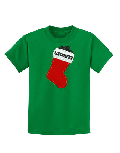 Naughty Coal Cute Christmas Stocking Childrens Dark T-Shirt-Childrens T-Shirt-TooLoud-Kelly-Green-X-Small-Davson Sales