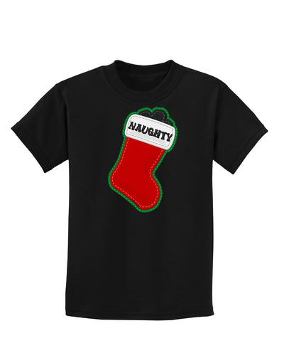 Naughty Coal Cute Christmas Stocking Childrens Dark T-Shirt-Childrens T-Shirt-TooLoud-Black-X-Small-Davson Sales