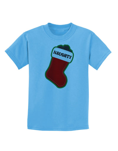 Naughty Coal Cute Christmas Stocking Childrens T-Shirt-Childrens T-Shirt-TooLoud-Aquatic-Blue-X-Small-Davson Sales