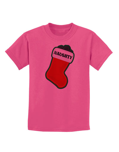 Naughty Coal Cute Christmas Stocking Childrens T-Shirt-Childrens T-Shirt-TooLoud-Sangria-X-Small-Davson Sales