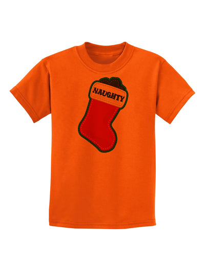 Naughty Coal Cute Christmas Stocking Childrens T-Shirt-Childrens T-Shirt-TooLoud-Orange-X-Small-Davson Sales